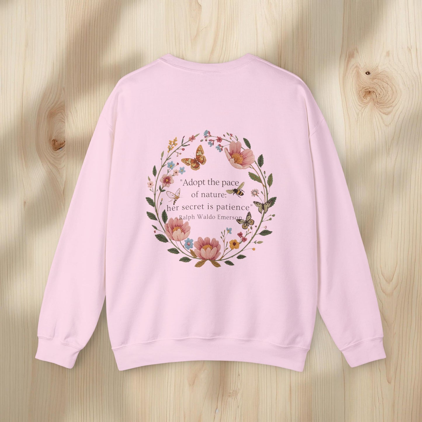 Nature Floral Wreath Crewneck Sweatshirt with Quote