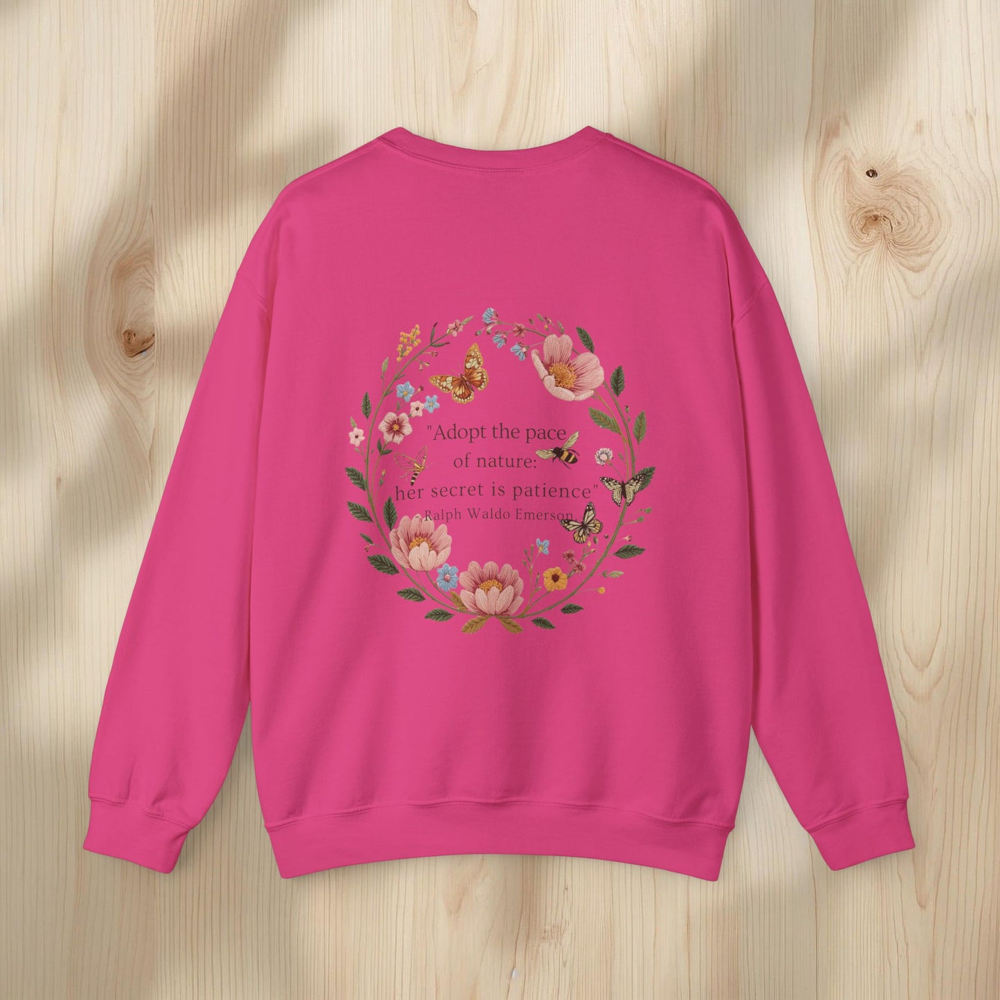 Nature Floral Wreath Crewneck Sweatshirt with Quote