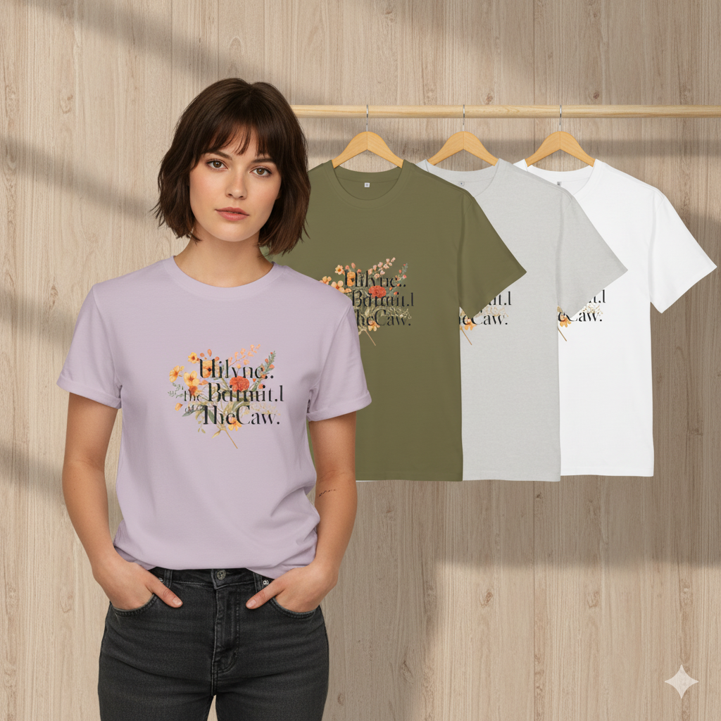 Floral Unisex Tee with Nonsensical Words Design