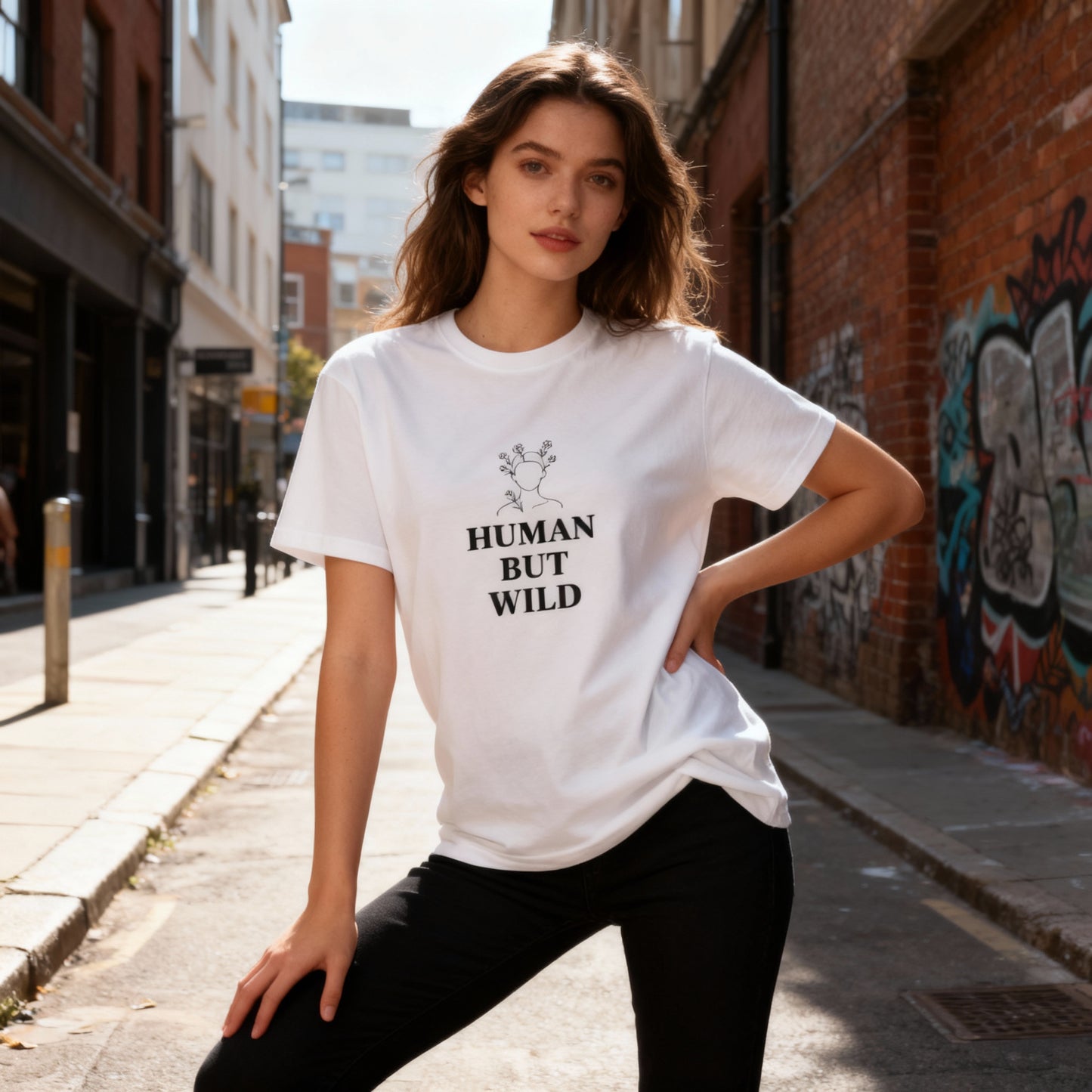Oversize Tee with 'Human but wild' Quote