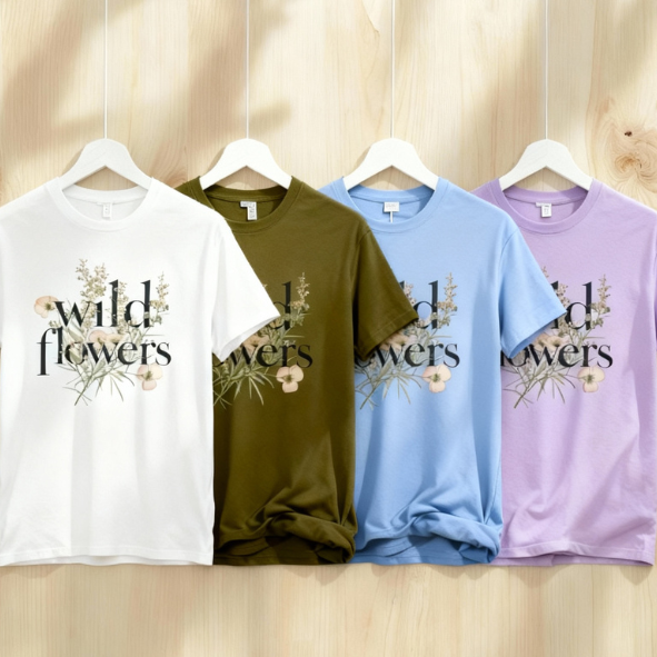 Oversize Tee with Wild Flowers Quote