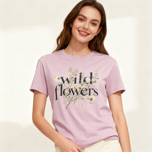 Oversize Tee with Wild Flowers Quote