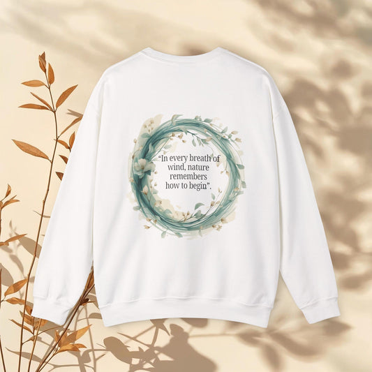 Wind-Inspired Serenity Crewneck Sweatshirt with Quote