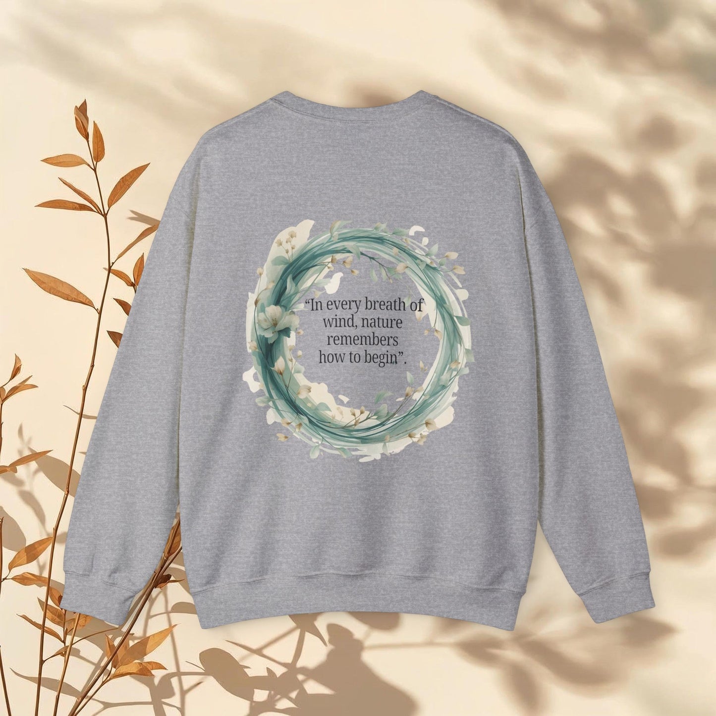 Wind-Inspired Serenity Crewneck Sweatshirt with Quote